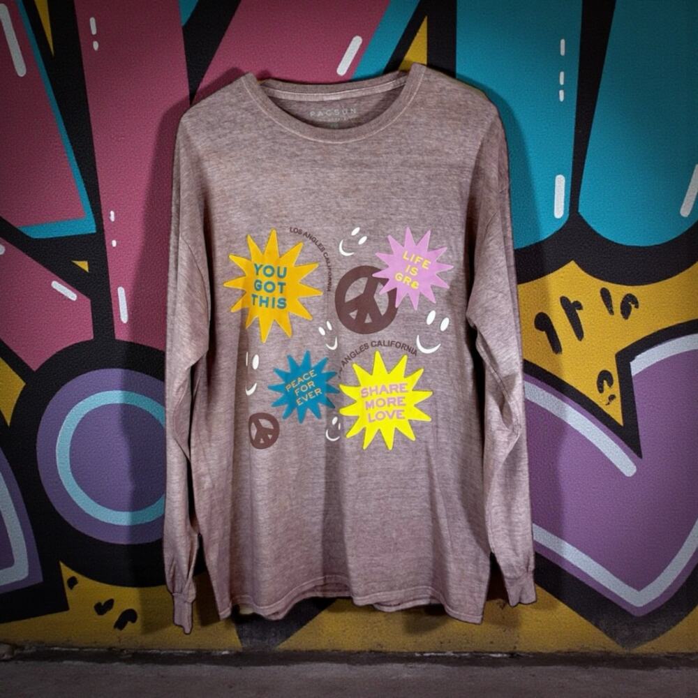 Pacsun New Mens You Got This Long Sleeve Graphic Crew Neck T Shirt Mauve Large